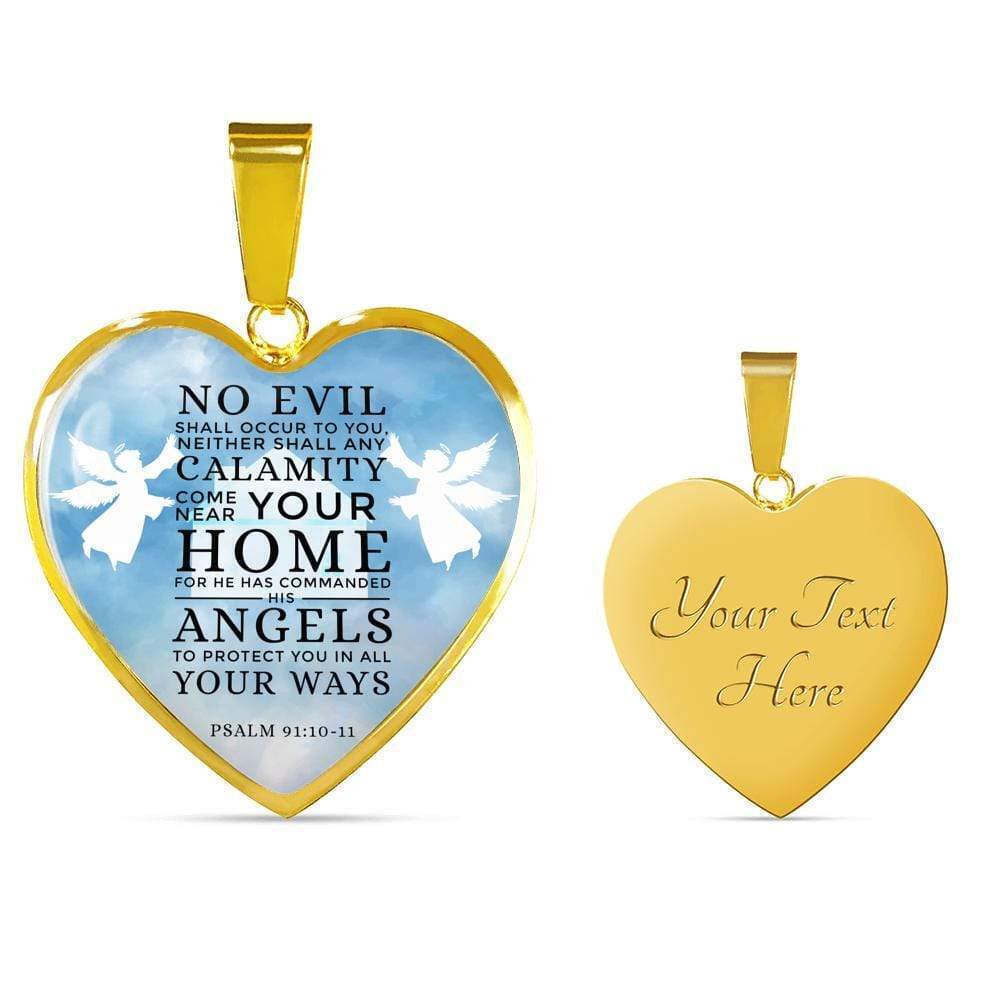 Scripture Guardian Angels Heart Personalized Engraved Gold Heart Necklace Custo